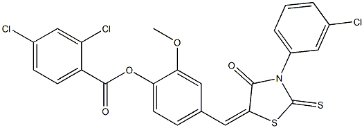 4-{[3-(3-chlorophenyl)-4-oxo-2-thioxo-1,3-thiazolidin-5-ylidene]methyl}-2-methoxyphenyl 2,4-dichlorobenzoate Struktur