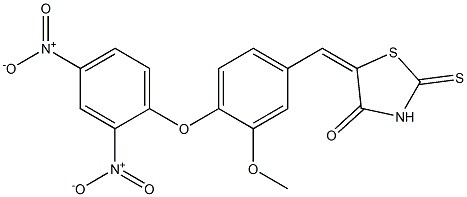 5-(4-{2,4-bisnitrophenoxy}-3-methoxybenzylidene)-2-thioxo-1,3-thiazolidin-4-one Struktur