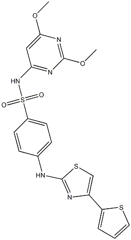 N-(2,6-dimethoxy-4-pyrimidinyl)-4-{[4-(2-thienyl)-1,3-thiazol-2-yl]amino}benzenesulfonamide Struktur