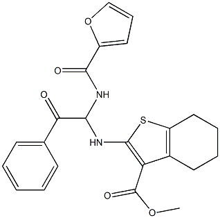 methyl 2-{[1-(2-furoylamino)-2-oxo-2-phenylethyl]amino}-4,5,6,7-tetrahydro-1-benzothiophene-3-carboxylate Struktur