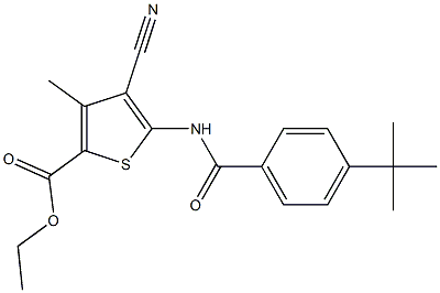 ethyl 5-[(4-tert-butylbenzoyl)amino]-4-cyano-3-methyl-2-thiophenecarboxylate Struktur