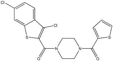 1-[(3,6-dichloro-1-benzothien-2-yl)carbonyl]-4-(2-thienylcarbonyl)piperazine Struktur