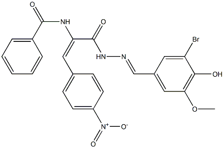 N-(1-{[2-(3-bromo-4-hydroxy-5-methoxybenzylidene)hydrazino]carbonyl}-2-{4-nitrophenyl}vinyl)benzamide Struktur