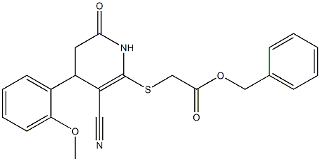 benzyl {[3-cyano-4-(2-methoxyphenyl)-6-oxo-1,4,5,6-tetrahydro-2-pyridinyl]sulfanyl}acetate Struktur