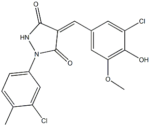 4-(3-chloro-4-hydroxy-5-methoxybenzylidene)-1-(3-chloro-4-methylphenyl)-3,5-pyrazolidinedione Struktur