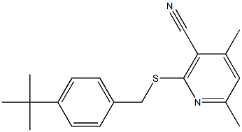 2-[(4-tert-butylbenzyl)sulfanyl]-4,6-dimethylnicotinonitrile Struktur