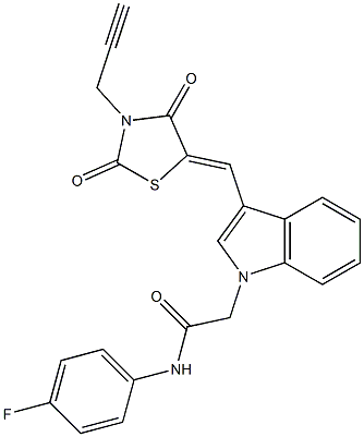 2-(3-{[2,4-dioxo-3-(2-propynyl)-1,3-thiazolidin-5-ylidene]methyl}-1H-indol-1-yl)-N-(4-fluorophenyl)acetamide Struktur