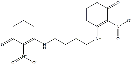 2-nitro-3-{[4-({2-nitro-3-oxo-1-cyclohexen-1-yl}amino)butyl]amino}-2-cyclohexen-1-one Struktur