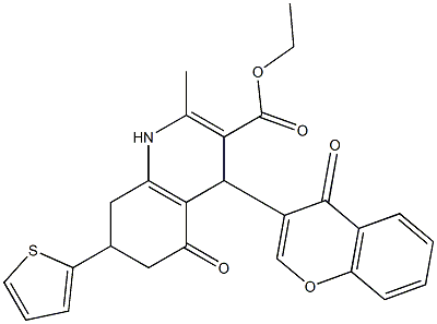 ethyl 2-methyl-5-oxo-4-(4-oxo-4H-chromen-3-yl)-7-(2-thienyl)-1,4,5,6,7,8-hexahydro-3-quinolinecarboxylate Struktur