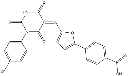 4-{5-[(1-(4-bromophenyl)-4,6-dioxo-2-thioxotetrahydro-5(2H)-pyrimidinylidene)methyl]-2-furyl}benzoic acid Struktur