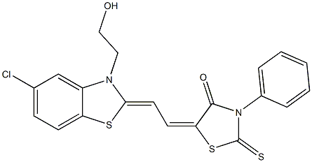 5-[2-(5-chloro-3-(2-hydroxyethyl)-1,3-benzothiazol-2(3H)-ylidene)ethylidene]-3-phenyl-2-thioxo-1,3-thiazolidin-4-one Struktur