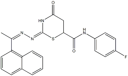 N-(4-fluorophenyl)-2-{[1-(1-naphthyl)ethylidene]hydrazono}-4-oxo-1,3-thiazinane-6-carboxamide Struktur