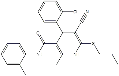 4-(2-chlorophenyl)-5-cyano-2-methyl-N-(2-methylphenyl)-6-(propylsulfanyl)-1,4-dihydro-3-pyridinecarboxamide Struktur