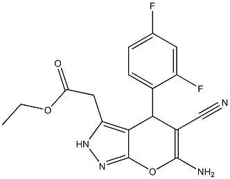 ethyl [6-amino-5-cyano-4-(2,4-difluorophenyl)-2,4-dihydropyrano[2,3-c]pyrazol-3-yl]acetate Struktur