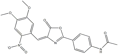 N-[4-(4-{2-nitro-4,5-dimethoxybenzylidene}-5-oxo-4,5-dihydro-1,3-oxazol-2-yl)phenyl]acetamide Struktur