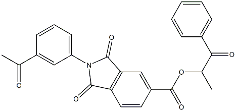 1-methyl-2-oxo-2-phenylethyl 2-(3-acetylphenyl)-1,3-dioxo-5-isoindolinecarboxylate Struktur