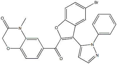 6-{[5-bromo-3-(1-phenyl-1H-pyrazol-5-yl)-1-benzofuran-2-yl]carbonyl}-4-methyl-2H-1,4-benzoxazin-3(4H)-one Struktur