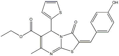 ethyl 2-(4-hydroxybenzylidene)-7-methyl-3-oxo-5-(2-thienyl)-2,3-dihydro-5H-[1,3]thiazolo[3,2-a]pyrimidine-6-carboxylate Struktur