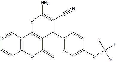 2-amino-5-oxo-4-[4-(trifluoromethoxy)phenyl]-4H,5H-pyrano[3,2-c]chromene-3-carbonitrile Struktur