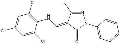 5-methyl-2-phenyl-4-[(2,4,6-trichloroanilino)methylene]-2,4-dihydro-3H-pyrazol-3-one Struktur