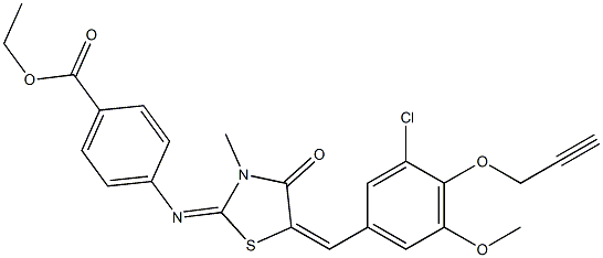 ethyl 4-({5-[3-chloro-5-methoxy-4-(2-propynyloxy)benzylidene]-3-methyl-4-oxo-1,3-thiazolidin-2-ylidene}amino)benzoate Struktur