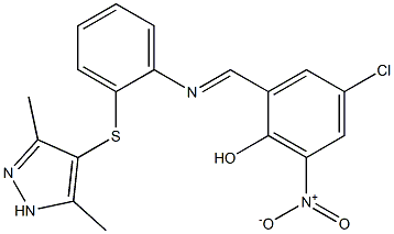 4-chloro-2-[({2-[(3,5-dimethyl-1H-pyrazol-4-yl)sulfanyl]phenyl}imino)methyl]-6-nitrophenol Struktur