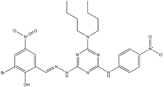 3-bromo-2-hydroxy-5-nitrobenzaldehyde (4-(dibutylamino)-6-{4-nitroanilino}-1,3,5-triazin-2-yl)hydrazone Struktur