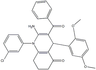 2-amino-3-benzoyl-1-(3-chlorophenyl)-4-(2,5-dimethoxyphenyl)-4,6,7,8-tetrahydro-5(1H)-quinolinone Struktur