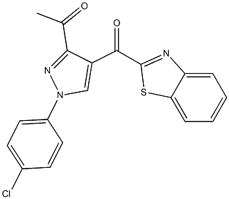 1-[4-(1,3-benzothiazol-2-ylcarbonyl)-1-(4-chlorophenyl)-1H-pyrazol-3-yl]ethanone Struktur