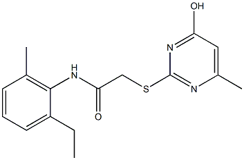 N-(2-ethyl-6-methylphenyl)-2-[(4-hydroxy-6-methyl-2-pyrimidinyl)sulfanyl]acetamide Struktur