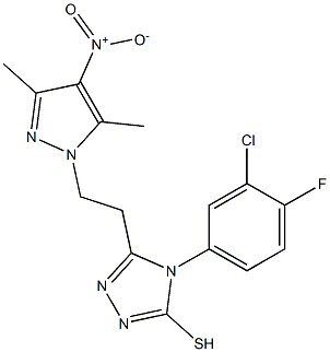 4-(3-chloro-4-fluorophenyl)-3-(2-{4-nitro-3,5-dimethyl-1H-pyrazol-1-yl}ethyl)-5-sulfanyl-4H-1,2,4-triazole Struktur