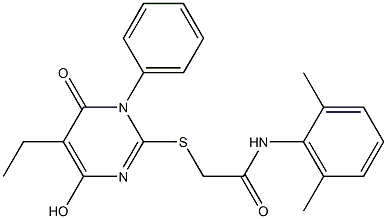 N-(2,6-dimethylphenyl)-2-[(5-ethyl-4-hydroxy-6-oxo-1-phenyl-1,6-dihydropyrimidin-2-yl)sulfanyl]acetamide Struktur