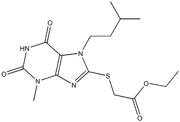 ethyl [(7-isopentyl-3-methyl-2,6-dioxo-2,3,6,7-tetrahydro-1H-purin-8-yl)sulfanyl]acetate Struktur