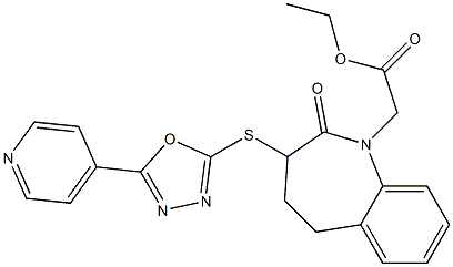 ethyl (2-oxo-3-{[5-(4-pyridinyl)-1,3,4-oxadiazol-2-yl]sulfanyl}-2,3,4,5-tetrahydro-1H-1-benzazepin-1-yl)acetate Struktur