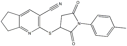 2-{[1-(4-methylphenyl)-2,5-dioxo-3-pyrrolidinyl]sulfanyl}-6,7-dihydro-5H-cyclopenta[b]pyridine-3-carbonitrile Struktur