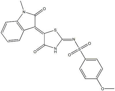 4-methoxy-N-[5-(1-methyl-2-oxo-1,2-dihydro-3H-indol-3-ylidene)-4-oxo-1,3-thiazolidin-2-ylidene]benzenesulfonamide Struktur