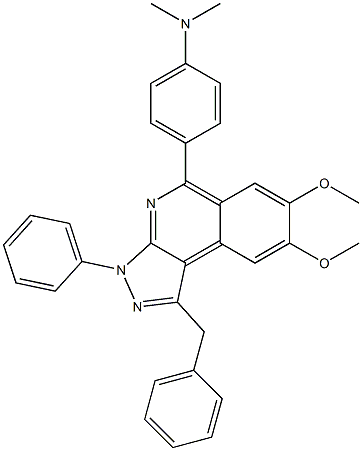 4-(1-benzyl-7,8-dimethoxy-3-phenyl-3H-pyrazolo[3,4-c]isoquinolin-5-yl)-N,N-dimethylaniline Struktur