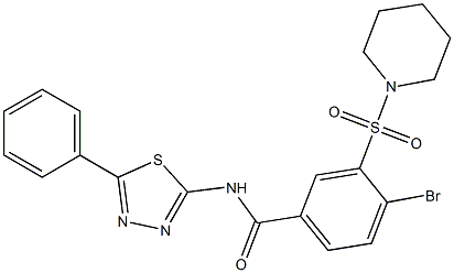 4-bromo-N-(5-phenyl-1,3,4-thiadiazol-2-yl)-3-(1-piperidinylsulfonyl)benzamide Struktur