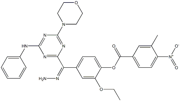 4-{2-[4-anilino-6-(4-morpholinyl)-1,3,5-triazin-2-yl]carbohydrazonoyl}-2-ethoxyphenyl 4-nitro-3-methylbenzoate Struktur