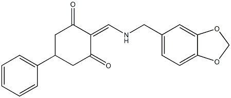 2-{[(1,3-benzodioxol-5-ylmethyl)amino]methylene}-5-phenyl-1,3-cyclohexanedione Struktur