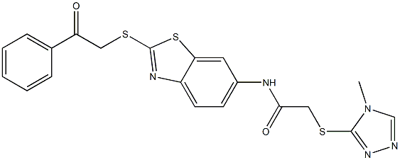 2-[(4-methyl-4H-1,2,4-triazol-3-yl)sulfanyl]-N-{2-[(2-oxo-2-phenylethyl)sulfanyl]-1,3-benzothiazol-6-yl}acetamide Struktur