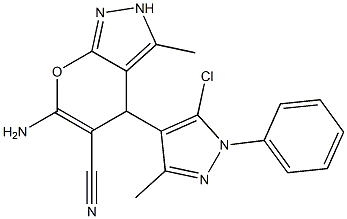 6-amino-4-(5-chloro-3-methyl-1-phenyl-1H-pyrazol-4-yl)-3-methyl-2,4-dihydropyrano[2,3-c]pyrazole-5-carbonitrile Struktur