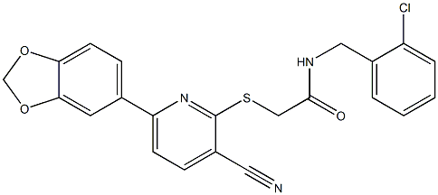 2-{[6-(1,3-benzodioxol-5-yl)-3-cyano-2-pyridinyl]sulfanyl}-N-(2-chlorobenzyl)acetamide Struktur