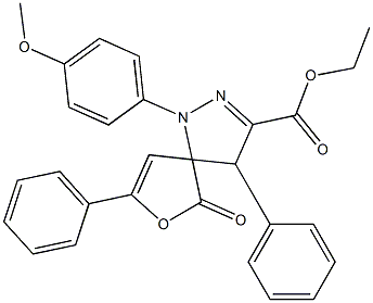 ethyl 1-(4-methoxyphenyl)-6-oxo-4,8-diphenyl-7-oxa-1,2-diazaspiro[4.4]nona-2,8-diene-3-carboxylate Struktur