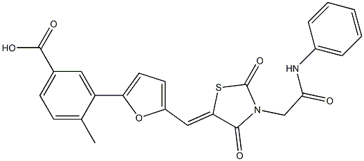 3-(5-{[3-(2-anilino-2-oxoethyl)-2,4-dioxo-1,3-thiazolidin-5-ylidene]methyl}-2-furyl)-4-methylbenzoic acid Struktur