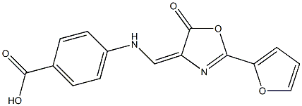 4-{[(2-(2-furyl)-5-oxo-1,3-oxazol-4(5H)-ylidene)methyl]amino}benzoic acid Struktur