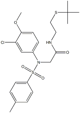 N-[2-(tert-butylsulfanyl)ethyl]-2-{3-chloro-4-methoxy[(4-methylphenyl)sulfonyl]anilino}acetamide Struktur