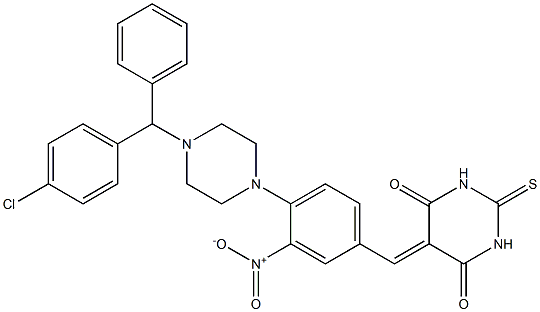 5-{4-{4-[(4-chlorophenyl)(phenyl)methyl]-1-piperazinyl}-3-nitrobenzylidene}-2-thioxodihydro-4,6(1H,5H)-pyrimidinedione Struktur