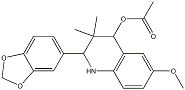 2-(1,3-benzodioxol-5-yl)-6-methoxy-3,3-dimethyl-1,2,3,4-tetrahydro-4-quinolinyl acetate Struktur