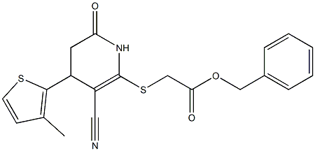 benzyl 2-{[3-cyano-4-(3-methyl-2-thienyl)-6-oxo-1,4,5,6-tetrahydro-2-pyridinyl]sulfanyl}acetate Struktur